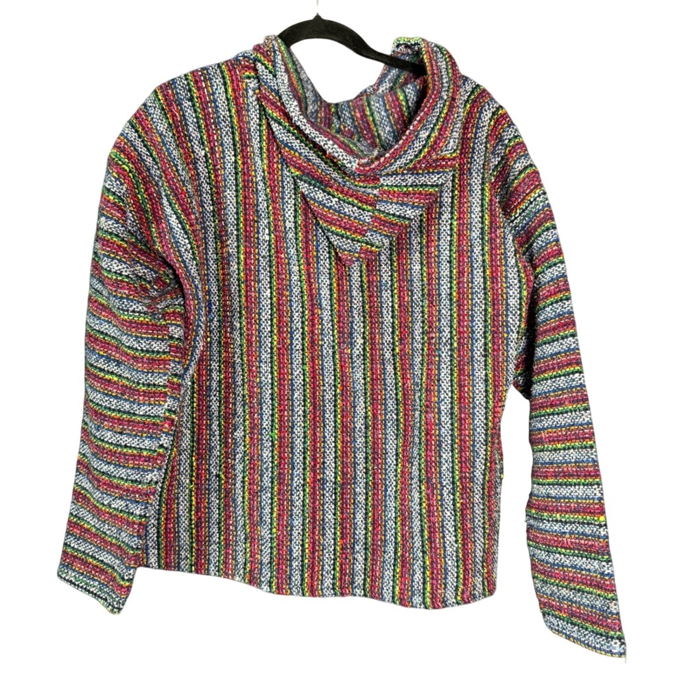 Unbranded Baja Hoodie Large‎ Multicolor Striped Woven Pullover - Picture 2 of 4